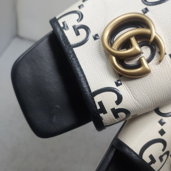 Gucci Jolie GG Marmont Slide Black White Sandal - Picture 11 of 11
